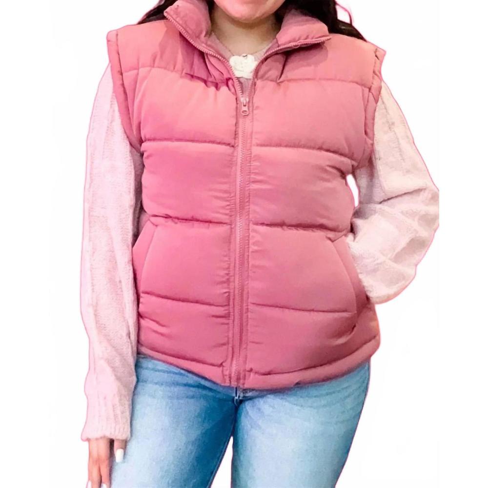 NEW VERY J high neck casual puffer vest in pink